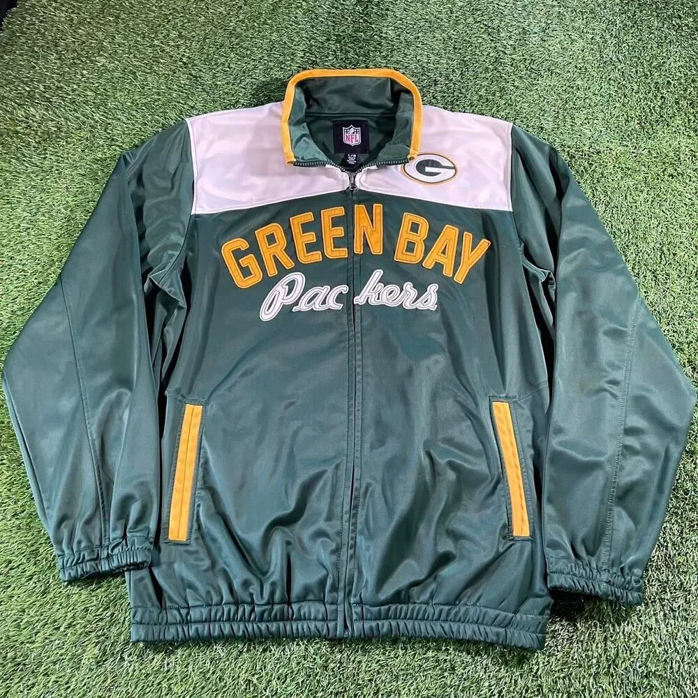 NFL Green Bay Packers Y2K embroidered green windbreaker track jacket Size large